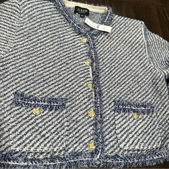 J.Crew Collection Textured Cotton Lady Jacket | NWT | M | Navy White | Fringe - Picture 5 of 15